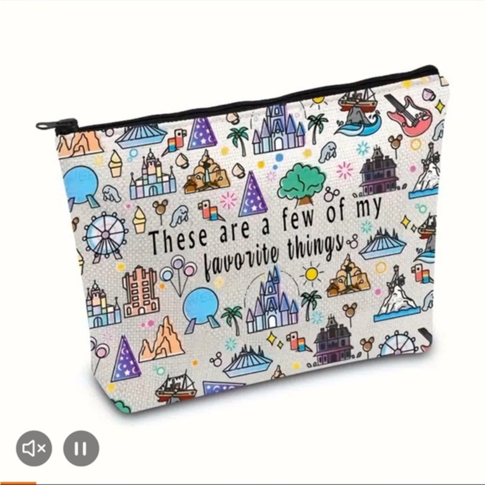 Disney Inspired Favorite Things Cosmetic Bag Park Icons Travel Makeup Pouch NWT